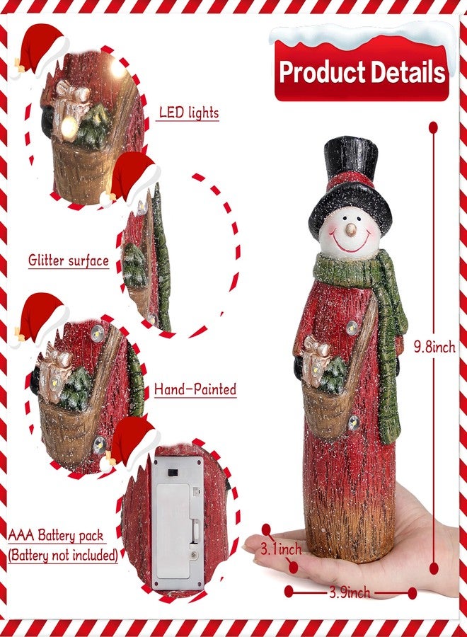 Smadeer Christmas Snowman with LED Light Decorations, Christmas Snowman Light Up for Home Indoor Party, Holiday Resin Snowmen Statue Art Decor, 9.8 inch Winter Figurine for Table Shelf, Xmas Gift - Image 2